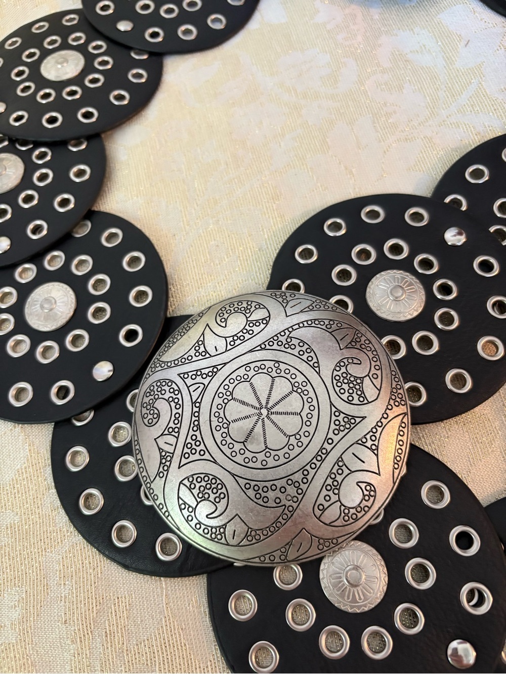 Black Disc Statement Belt with Silver Medallion - Picture 3 of 7